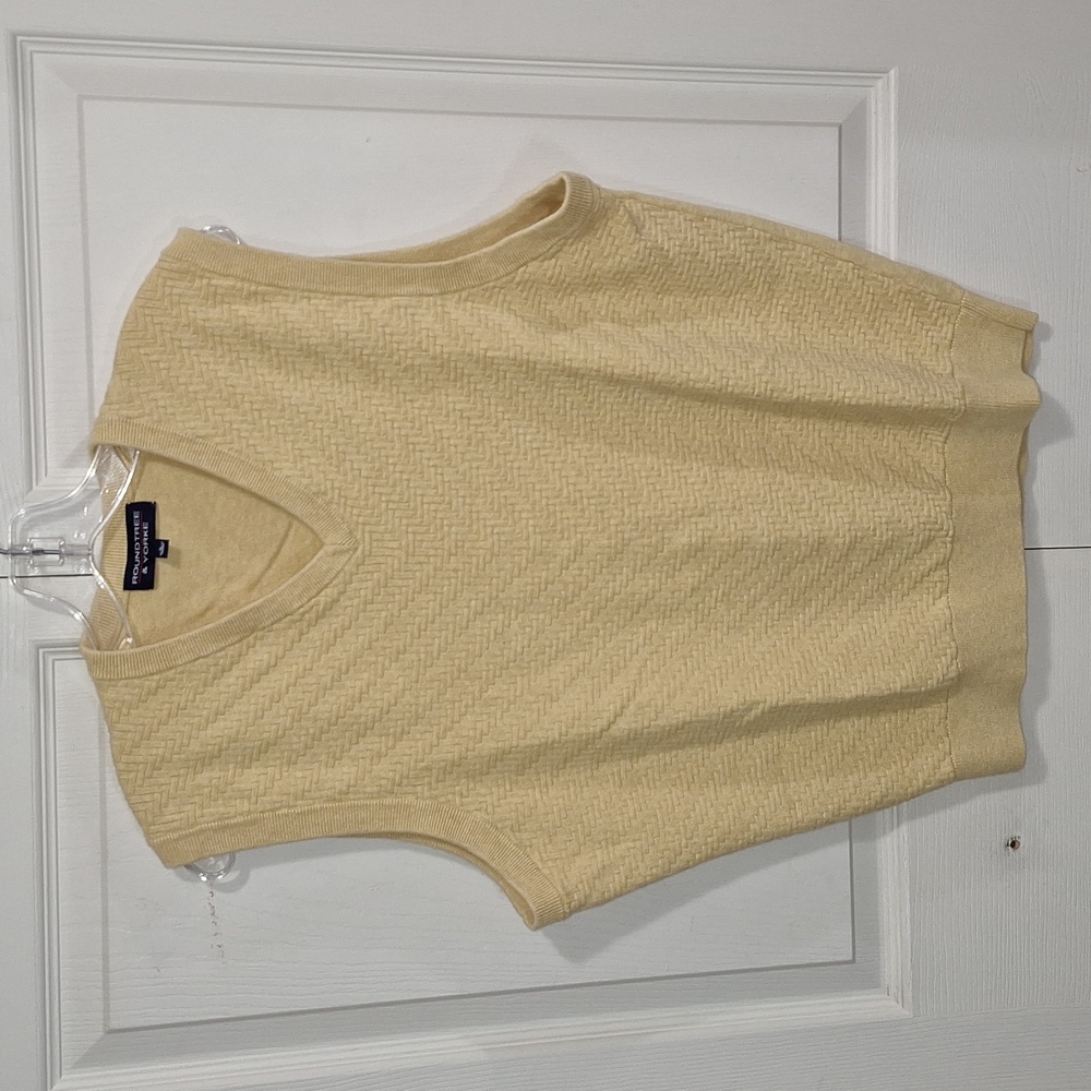 ROUNDTREE & YORKE basket weave wheat yellow/light gold cotton v-neck vest - L